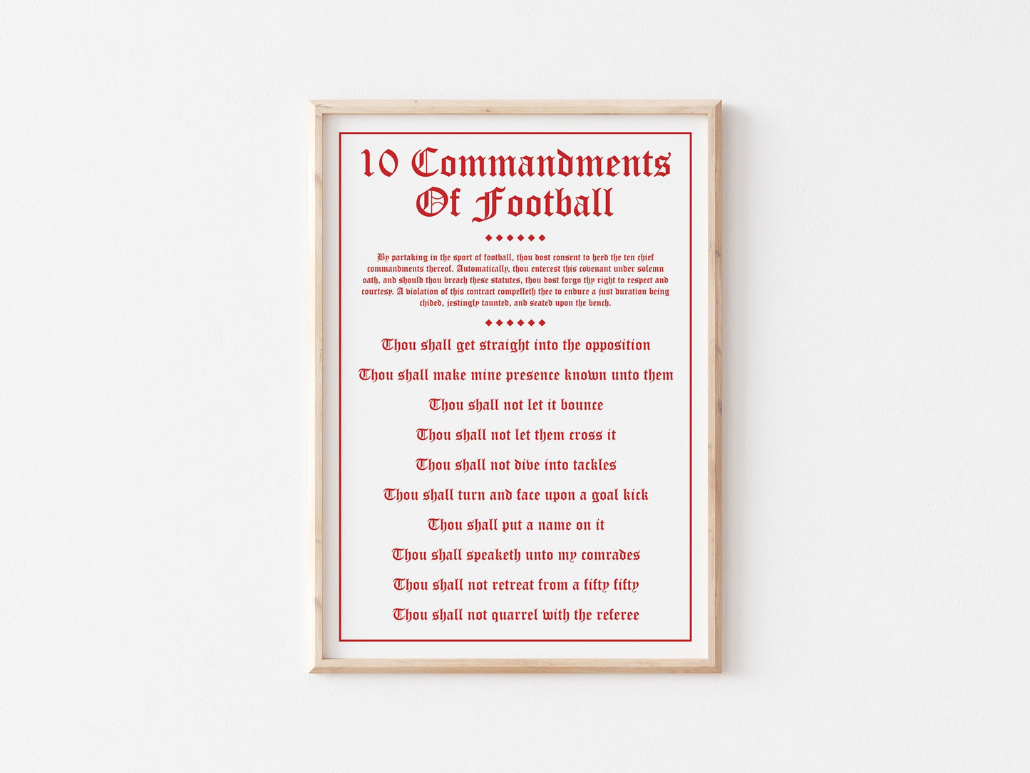 10 Commandments Of Football A4 Print